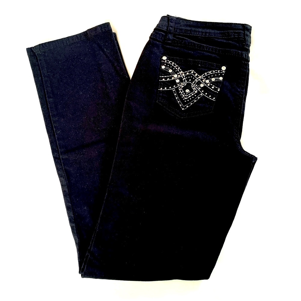 Earl straight leg embellished black jeans sparkly rhinestones